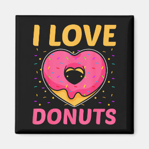 I Love Donuts Heart Shaped Funny Doughnut Lover Magnet