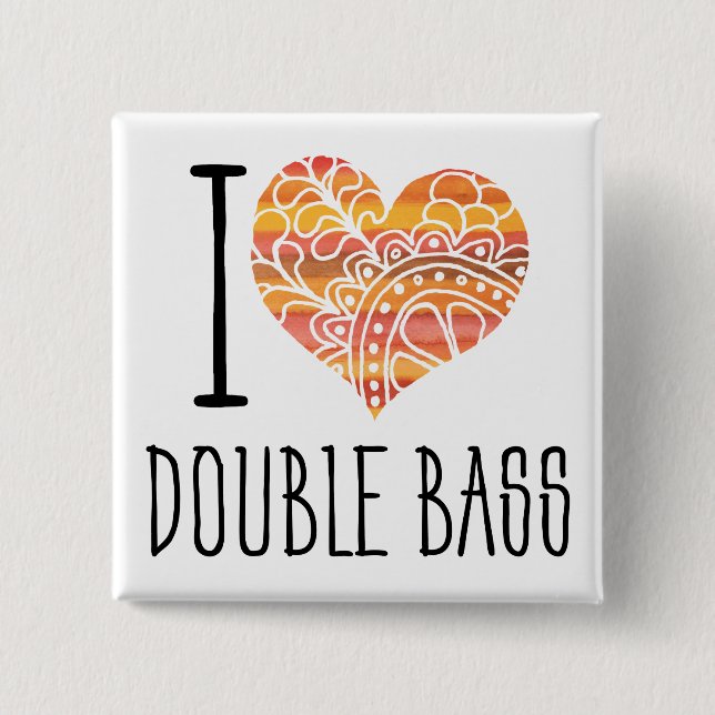 I Love Double Bass Orange Mandala Heart 15 Cm Square Badge (Front)