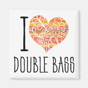 I Love Double Bass Orange Mandala Heart Magnet