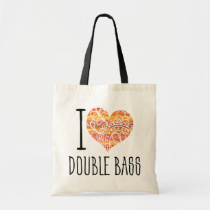 I Love Double Bass Orange Mandala Heart Tote Bag