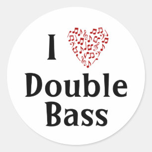 I Love Double Bass Red Heart of Music Notes Classic Round Sticker
