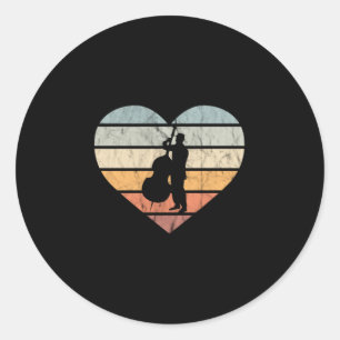 I Love Double Bass Retro Heart Classic Round Sticker