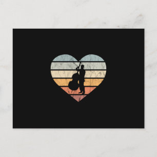 I Love Double Bass Retro Heart Postcard