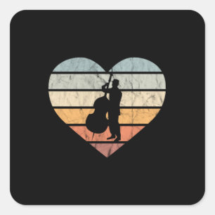 I Love Double Bass Retro Heart Square Sticker