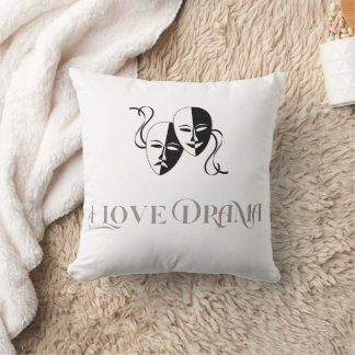 I Love Drama Text with Theater Masks Cushion