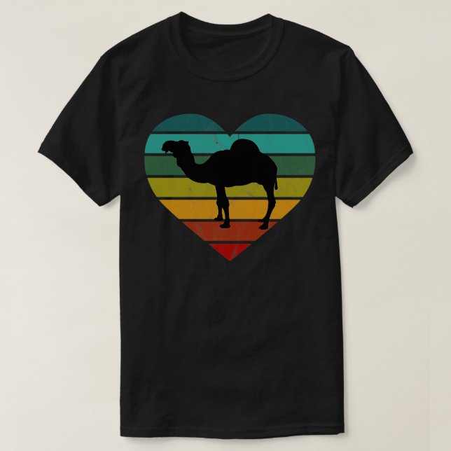 I Love Dromedaries And Camels Retro Heart T-Shirt (Design Front)