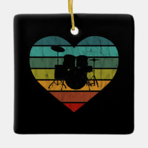 I Love Drums Retro Heart Ceramic Ornament