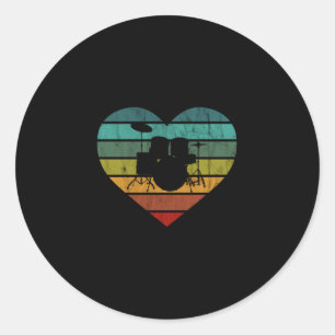 I Love Drums Retro Heart Classic Round Sticker