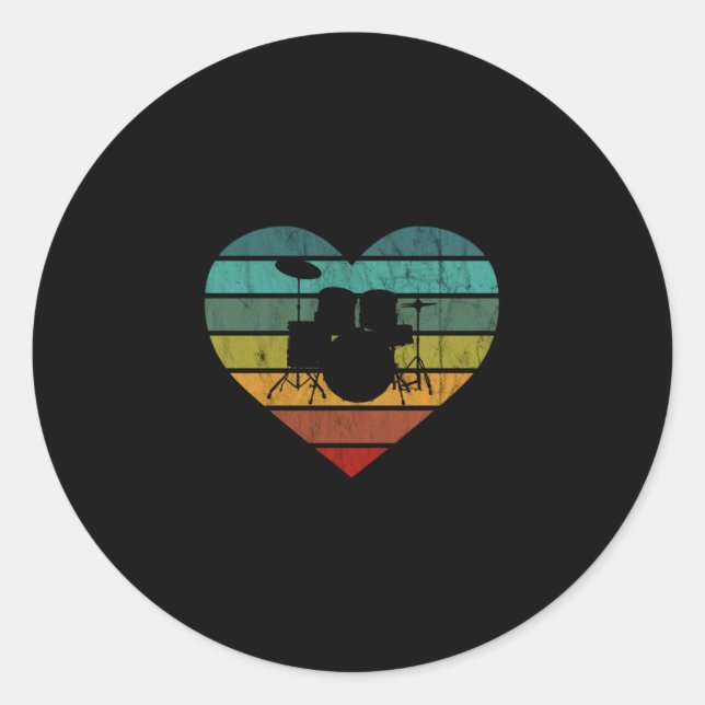 I Love Drums Retro Heart Classic Round Sticker (Front)