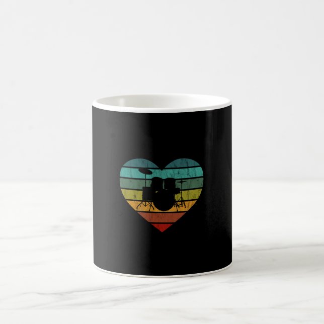 I Love Drums Retro Heart Coffee Mug (Center)