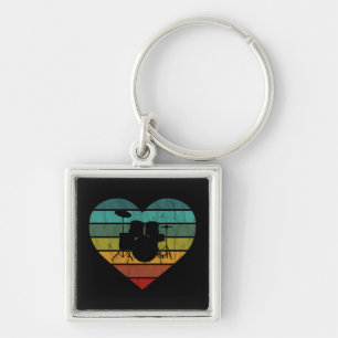 I Love Drums Retro Heart Key Ring