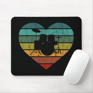I Love Drums Retro Heart Mouse Pad