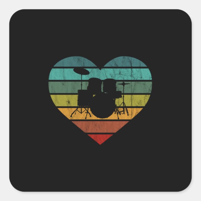 I Love Drums Retro Heart Square Sticker (Front)