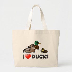I Love Ducks Large Tote Bag