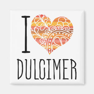 I Love Dulcimer Orange Mandala Heart Magnet