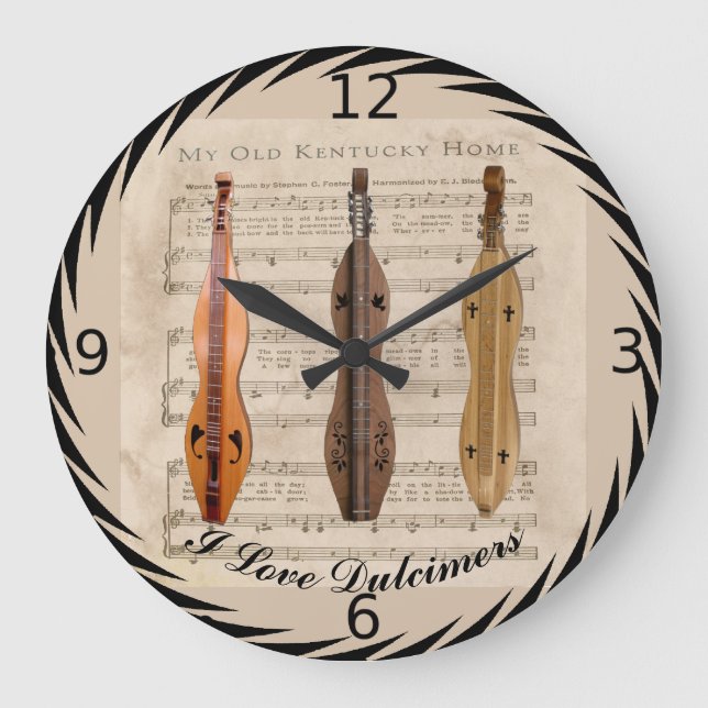 I LOVE  DULCIMERS LARGE CLOCK (Front)