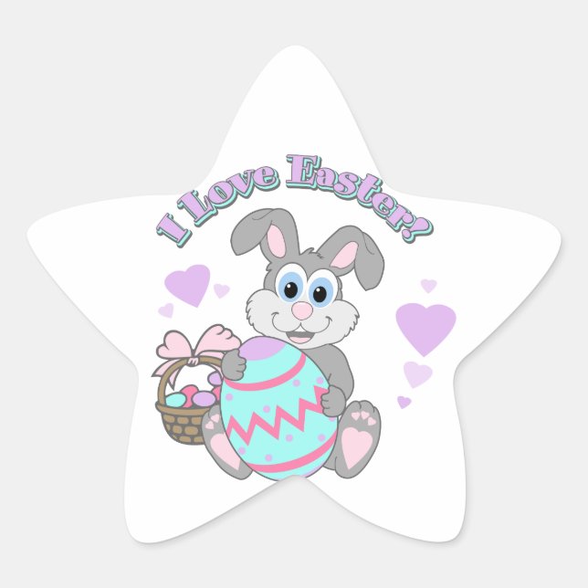 I Love Easter! Easter Bunny Star Sticker (Front)