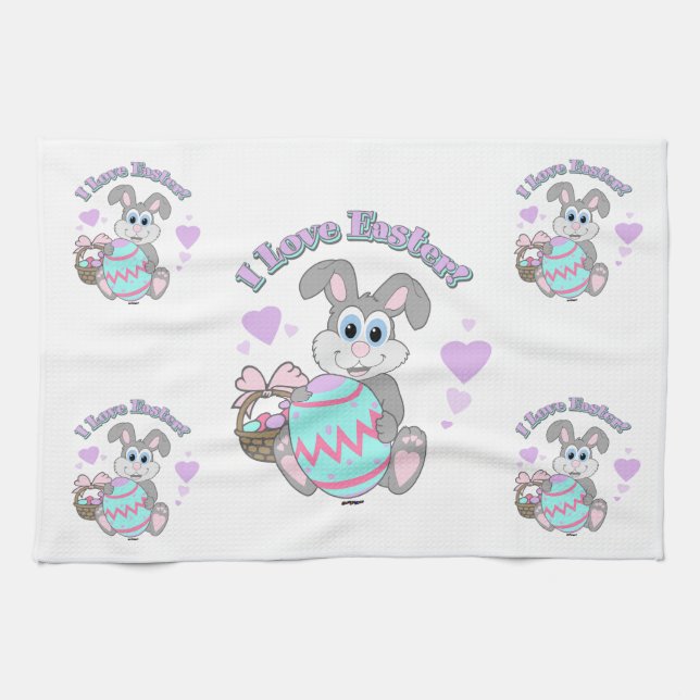 I Love Easter! Easter Bunny Tea Towel (Horizontal)
