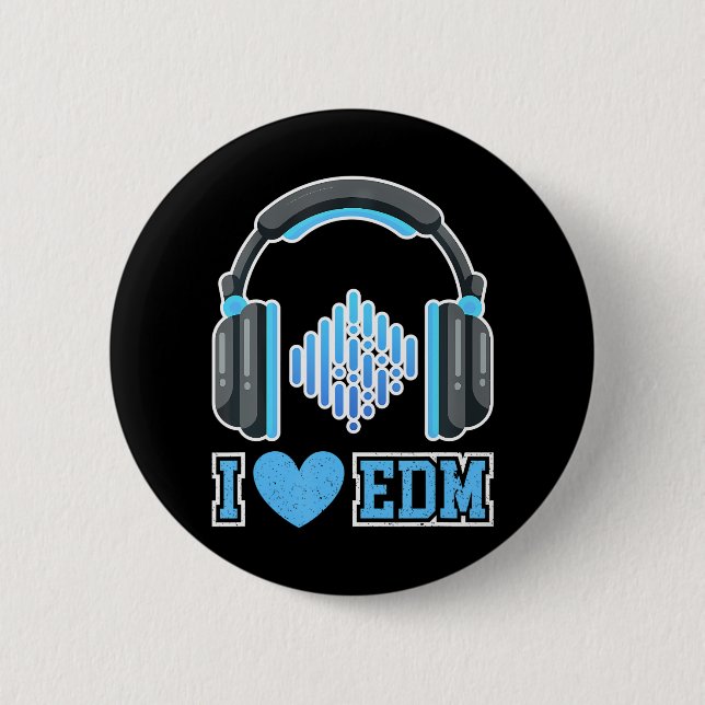 I Love EDM parties and festivals DJ Headphones 6 Cm Round Badge (Front)