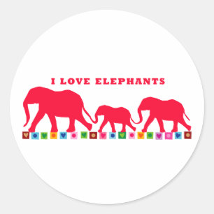 I Love Elephants (Red) Classic Round Sticker