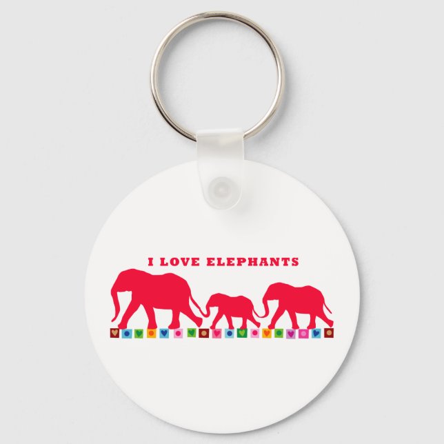 I Love Elephants (Red) Key Ring (Front)