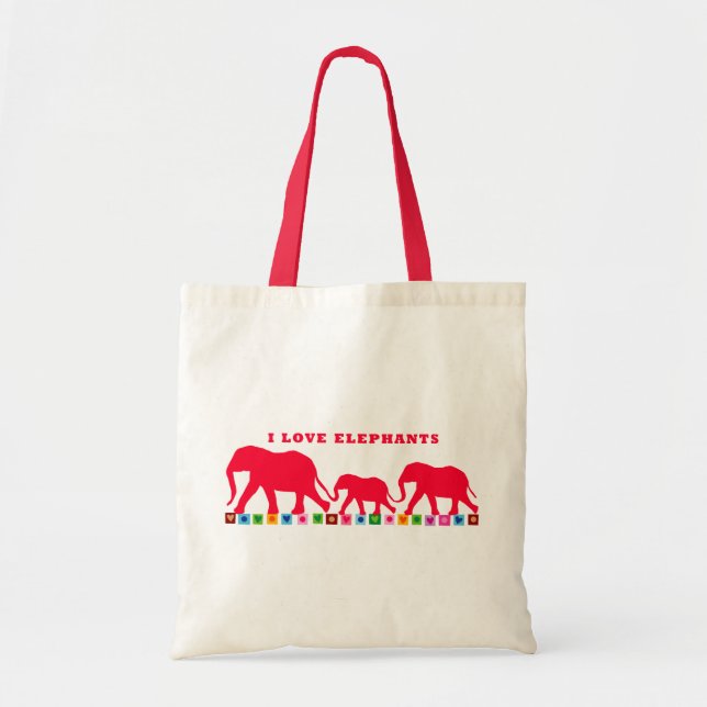 I Love Elephants (Red) Tote Bag (Front)