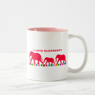 I Love Elephants (Red) Two-Tone Coffee Mug
