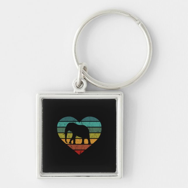 I Love Elephants Retro Heart Key Ring (Front)