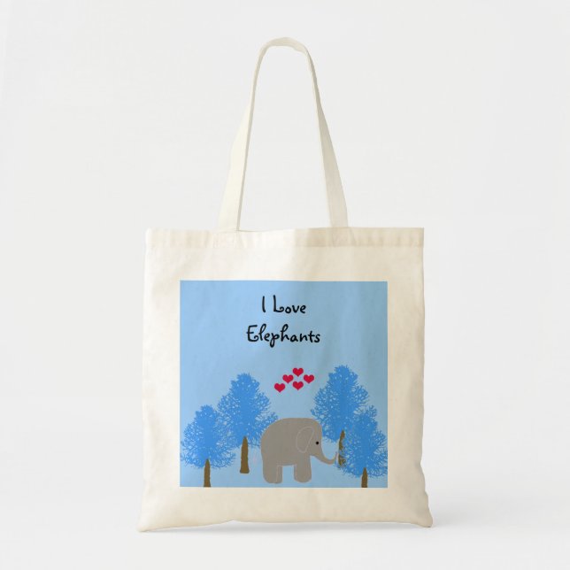I Love Elephants Tote Bag (Front)