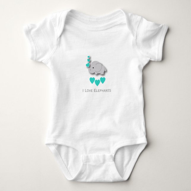 I Love Elephants - Turquoise Baby Bodysuit (Front)