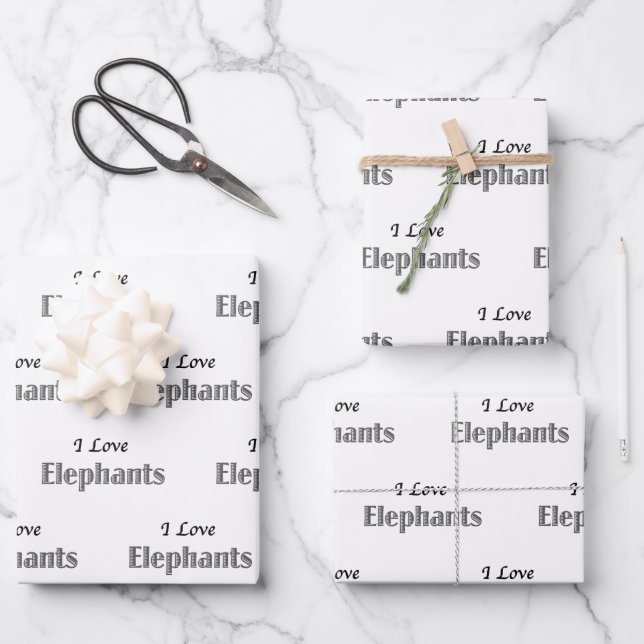 I Love Elephants Wrapping Paper Sheet (Front)
