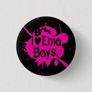 "I Love Emo Boys" Pink Paint Splatter 3 Cm Round Badge