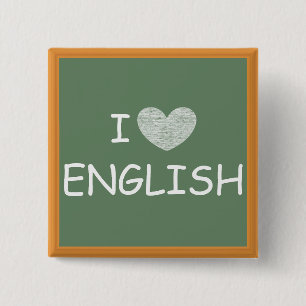 I Love English 15 Cm Square Badge