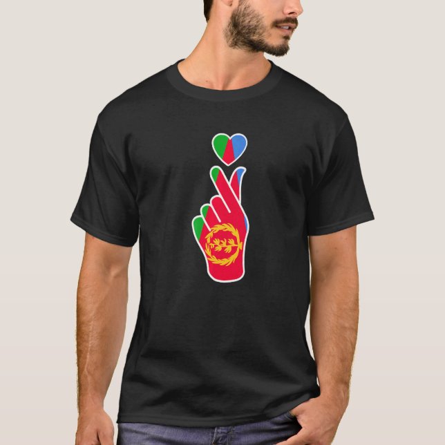 I Love Eritrea With Eritrean Flag In A Heart Hand  T-Shirt (Front)