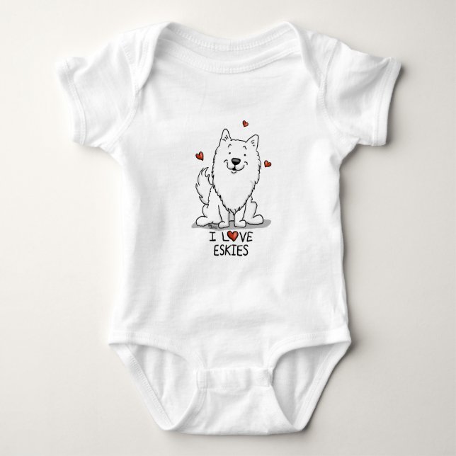 I Love Eskies (I Love American Eskimo Dogs) - Cute Baby Bodysuit (Front)