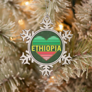 I Love Ethiopia, Ethiopian Heart Snowflake Pewter Christmas Ornament