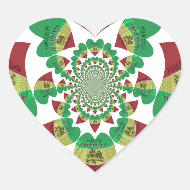 I Love Ethiopia Kaleidoscope – Heartfelt Rasta Art Heart Sticker (Front)