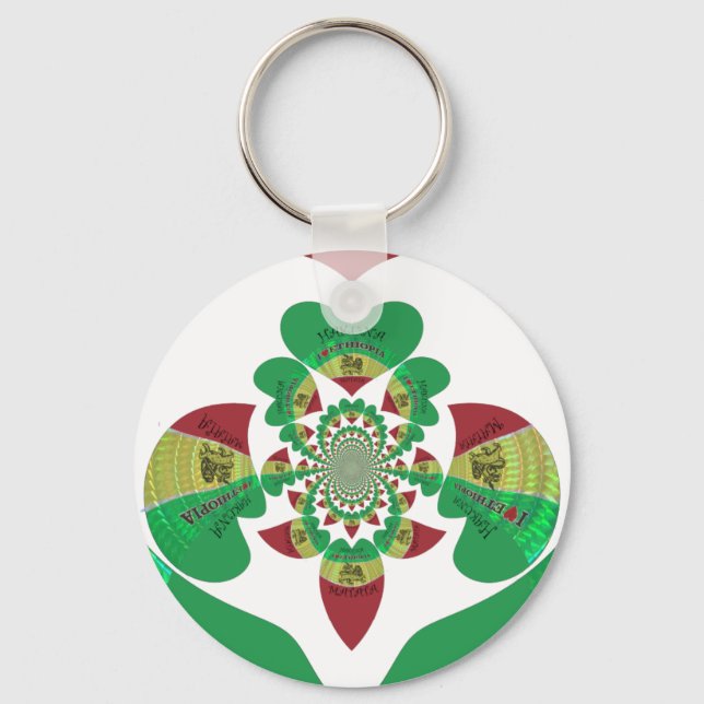 I Love Ethiopia Kaleidoscope – Heartfelt Rasta Art Key Ring (Front)