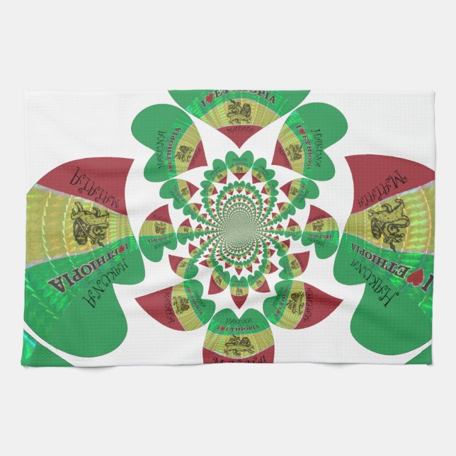 I Love Ethiopia Kaleidoscope – Heartfelt Rasta Art Tea Towel (Horizontal)
