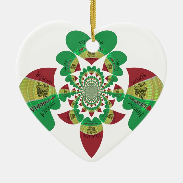 I love Ethiopia Lovely Hearts Colours Ceramic Tree Decoration (Front)