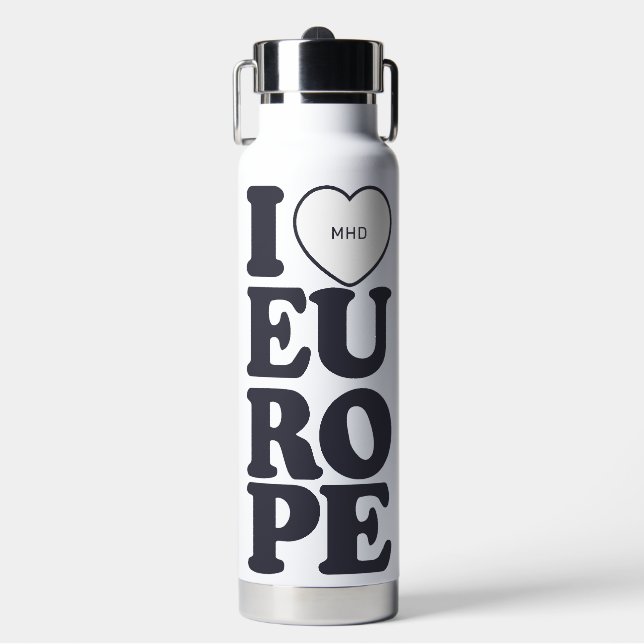 I LOVE EUROPE custom monogram Water Bottle (Front)