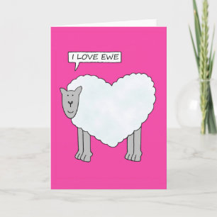 I Love Ewe Cartoon Valentine Sheep Holiday Card