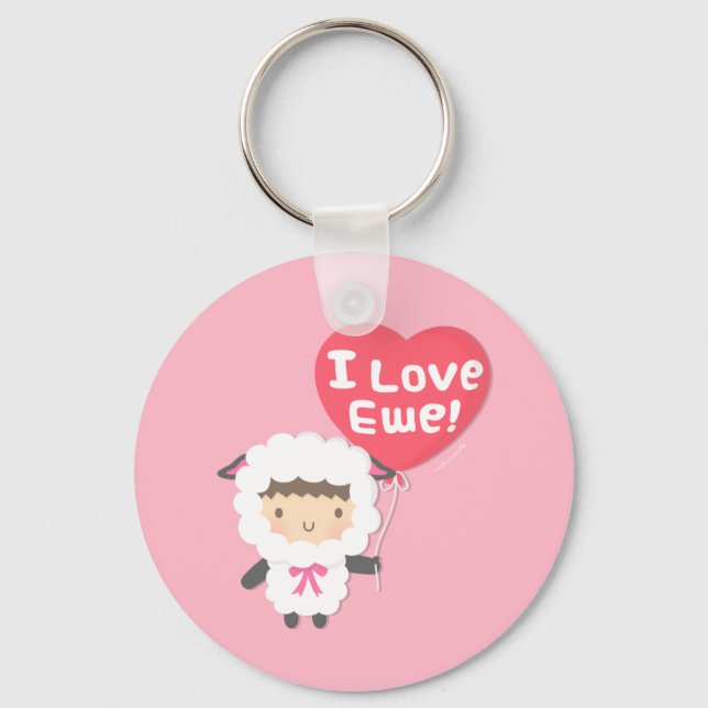 I Love Ewe Cute Sheep Pun Humor Key Ring (Front)
