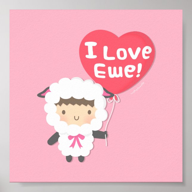 I Love Ewe Cute Sheep Pun Humor Poster (Front)