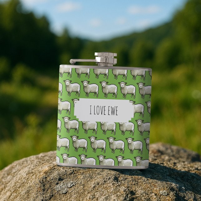 I Love Ewe Funny Flock Of Sheep Pixel Pattern Hip Flask (Creator Uploaded)