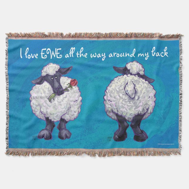 I love Ewe Heads and Tails Sheep Throw Blanket (Front)