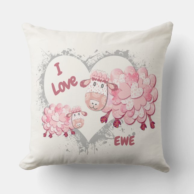 I Love Ewe Pink Cushion Customizable  (Front)