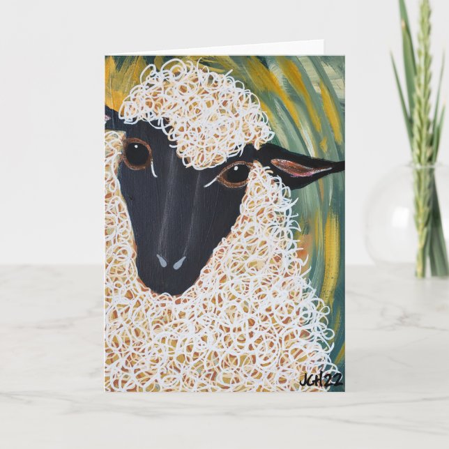I Love Ewe Sheep Art Folded Greeting Card (Front)