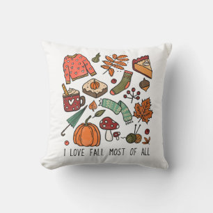 I Love Fall Autumn Leaves Pumpkins Acorns Berries Cushion