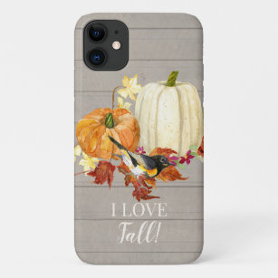 I Love Fall Leaf Bird Pumpkins w Rustic Grey Wood Case-Mate iPhone Case